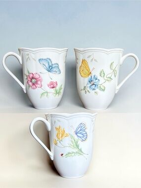 Vintage Lenox Butterfly Meadow Porcelain Coffee Tea Cup Mug Set of 3